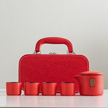 旅行茶具套装快客杯中国红陶瓷一壶四杯商务活动礼品伴手礼定制