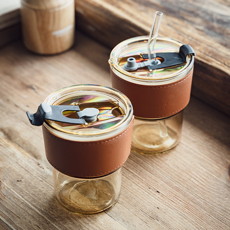 [High value] taza de bambú de vidrio taza de café de oficina taza de bebida taza de jugo de frutas taza de agua de paja