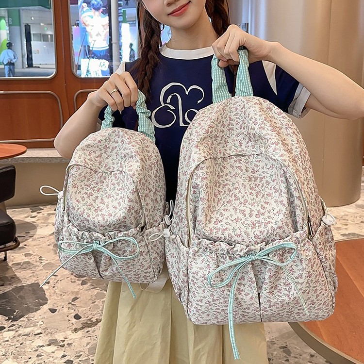 School Bag Female Ins Style Korean Girl Small Fresh School Bag 2025 Floral Student Backpack Large Capacity Backpack
