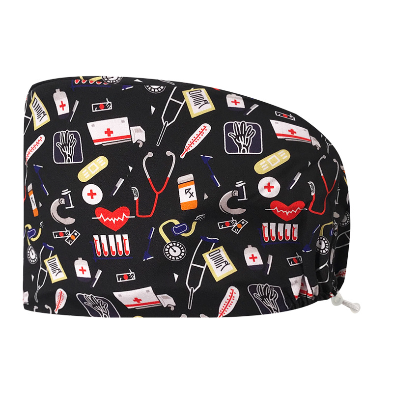 Sombrero de algodón estampado, bonito sombrero de enfermera, dientes, electrocardiograma, herramienta médica, patrón, sombrero de trabajo, sombrero Baotou, exportación