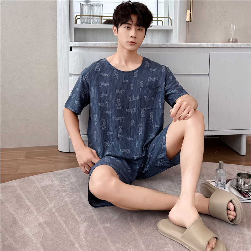 Casual Style Men's Cotton Plaid Pajama Set, Summer Thin Short-Sleeved Shorts, Loose-Fitting Home Wear, Can Be Worn Outside for Men