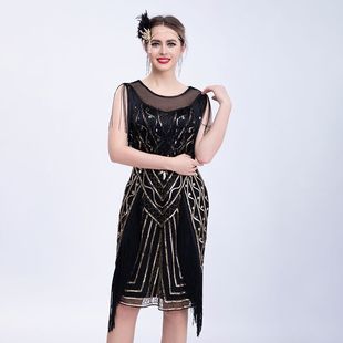 1920s Vintage Sequins Tassel Dress Women Gatsby High End Banquet Party Evening Dress Amazon Cross Border