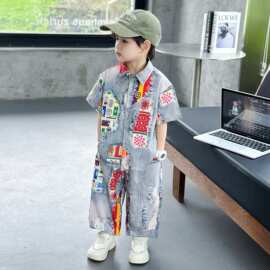 男童夏季衬衫长裤套装2026新款帅气时髦宝宝短袖衣服儿童两件套潮