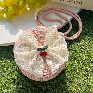 Children's Beach Bag Summer Girls' High-End Woven Bag Baby Girl's Fashionable Lace Princess Beach Bag