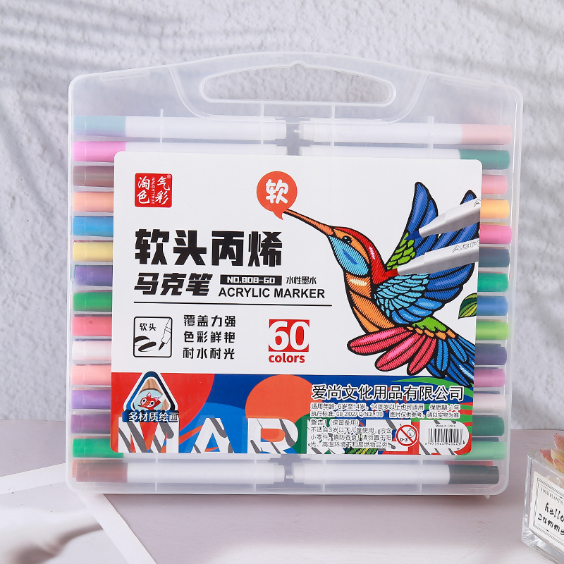Caja de regalo de punta suave acrílico rotulador estudiante niños arte acuarela pluma impermeable pintado a mano bricolaje acrílico al por mayor