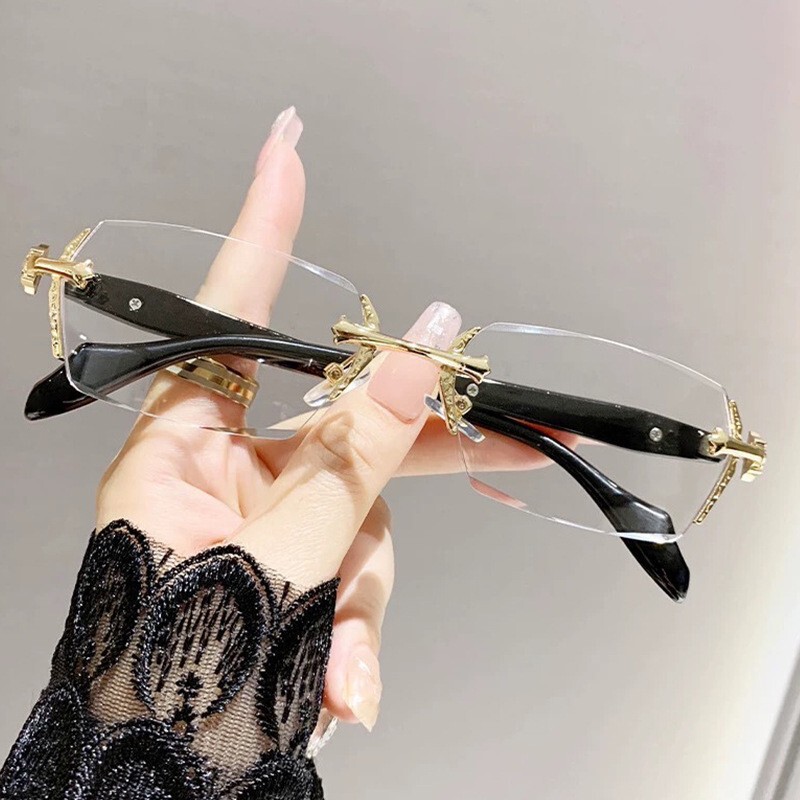 2025年ホットスタイルコレクション女性用老眼鏡、中高年向けの新しい高精細抗青色光ファッショナブルなフレームレス老眼鏡|undefined