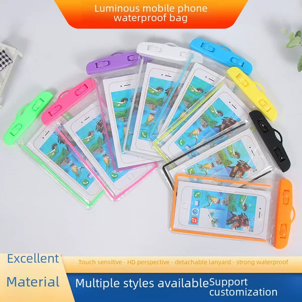 Luminous Fluorescent Mobile Phone Waterproof Bag Solid Color Transparent Outdoor Protective Bag Drifting Swimming Waterproof Case Luminous Model