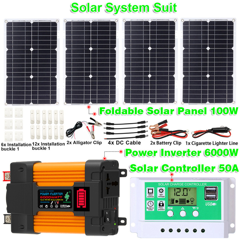 Solar Panel 100W Portable Outdoor PoWer Supply Energy Storage Solar System Set Inverter 4000W Controller Solar Panel 100W Portable Outdoor PoWer Supply Energy Storage Solar System Set Inverter 4000W Controller