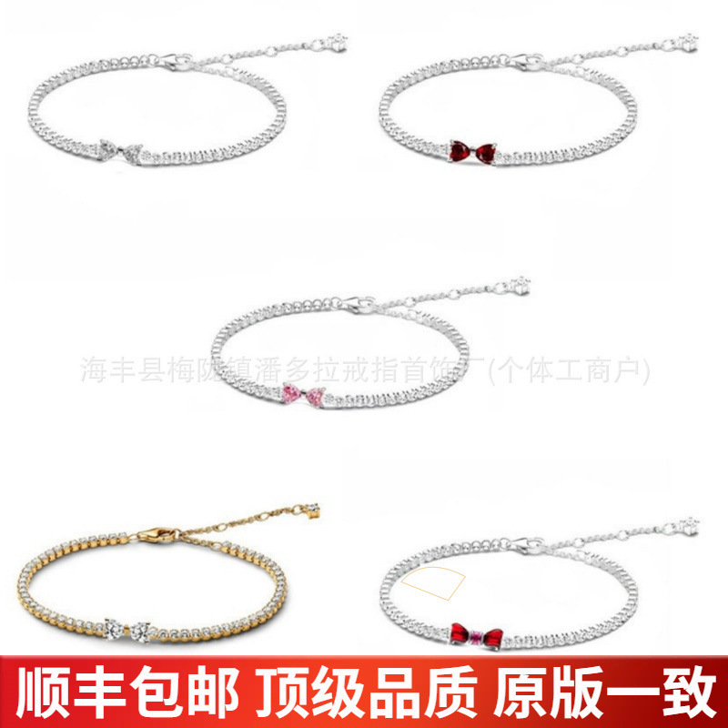 Panjia Dora 925 Sterling Silver Bracelet Tennis Racket Series Bracelet Red Bow Bracelet Panjia Dora 925 Sterling Silver Bracelet Tennis Racket Series Bracelet Red Bow Bracelet