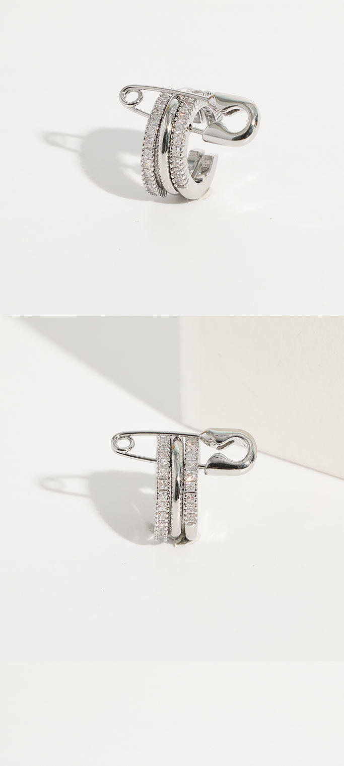 simple geometric Cshaped inlaid zircon paper clip copper stud earrings wholesalepicture1