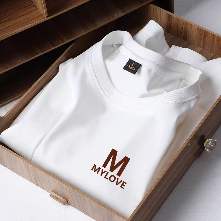 Verano de Hong Kong blanco cuadrado seda de hielo de cuello redondo camiseta de hombre impresa casualidad vintage camiseta de pareja