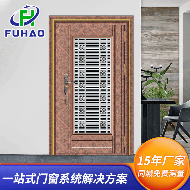 Foshan factory villa entrance anti-theft door large Crown rose gold single door Household entrance ventilation door
