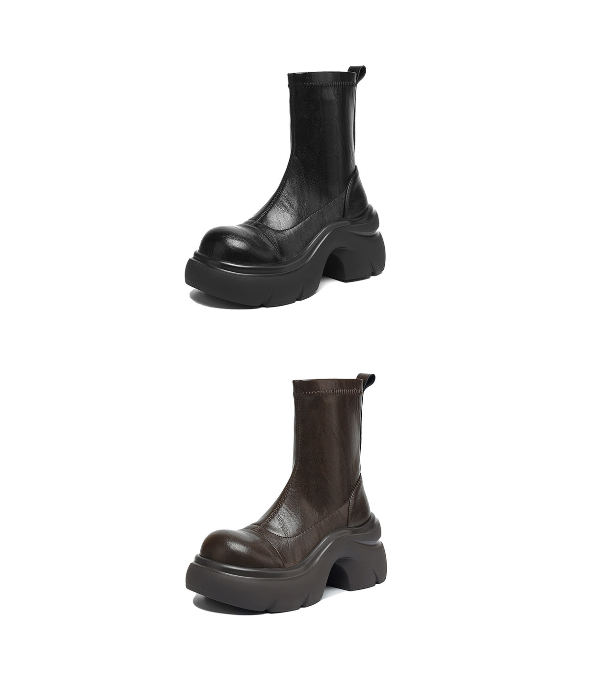 Boot nữ cổ thấp đế dày gót vuông co giãn da thật mùa thu đông — Lớp lót nhung màu nâu, nhung đen, Li đơn màu nâu, Lớp lót đơn màu đen chi tiết 23