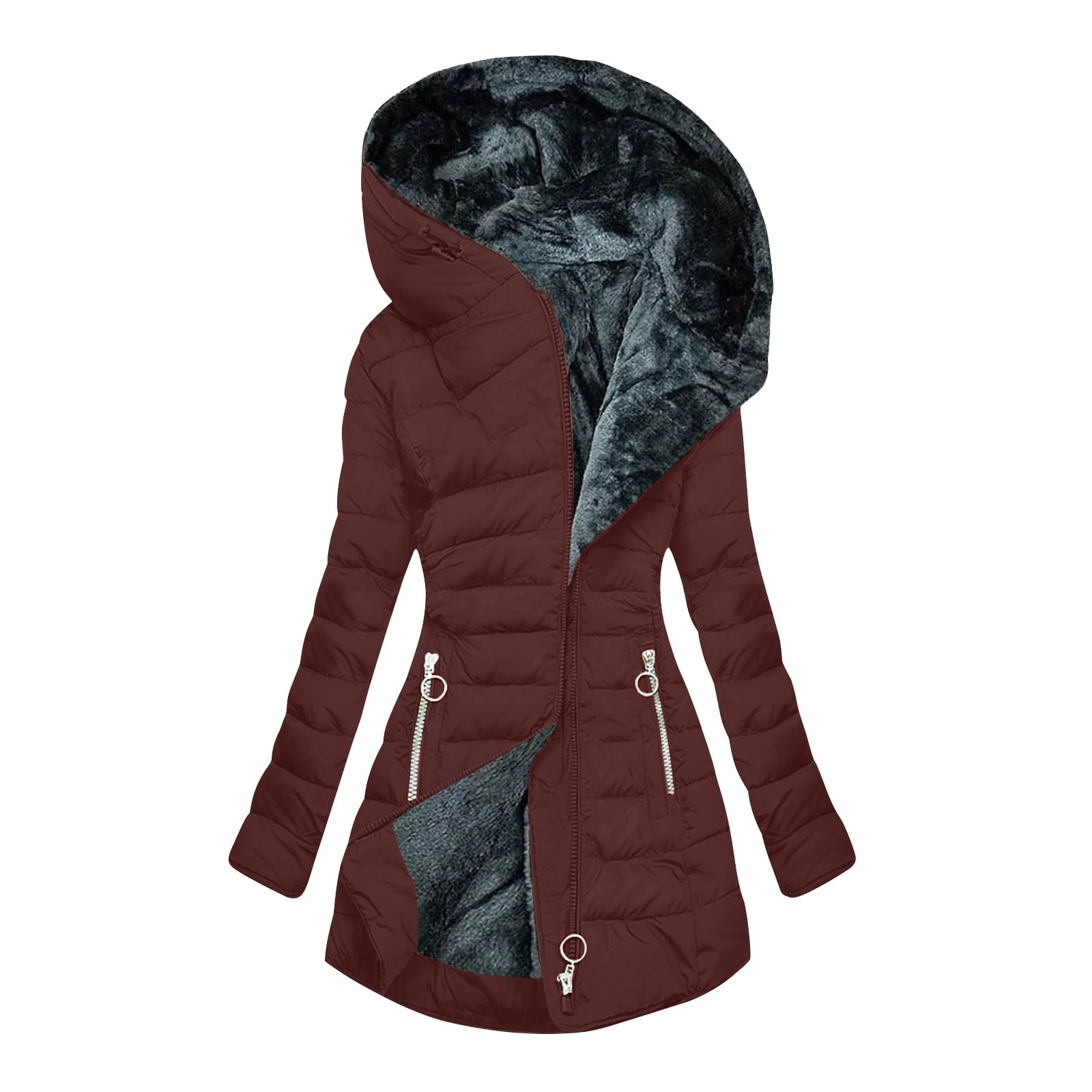 Transfronterizo 2025 Europa y América Amazon invierno collar cremallera manga larga delgada chaqueta con capuchón caliente abrigo a prueba de frío image 14