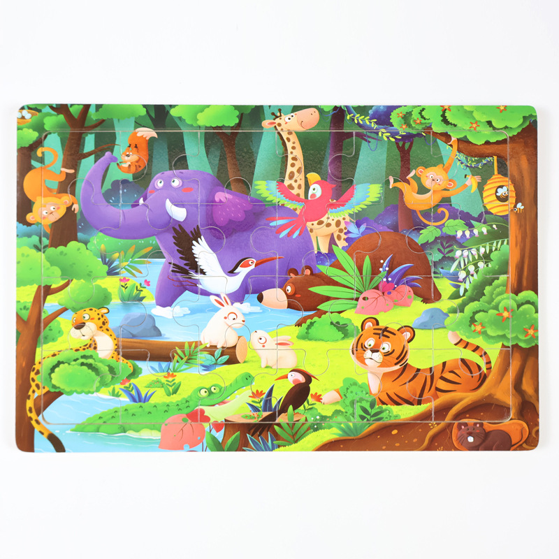 Madera 24 piezas de dibujos animados dinosaurios puzzle de madera plano juguetes de inteligencia infantil