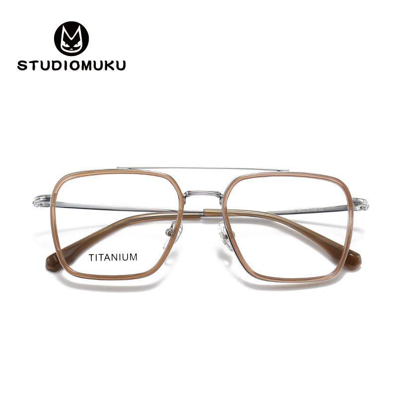 STUDIOMUKU gafas de madera cool trajes matones grandes hombres temperamento marco sólido gafas de marco de titanio puro