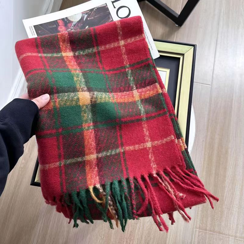 Bufanda roja de Año Nuevo estilo coreano para mujer, imitación de cachemira, cálida, versátil, bufanda de cuello para parejas, venta al por mayor, estilo retro artístico