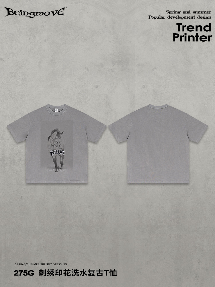 Calle secada| 2026 nueva camiseta vintage de moda americana hace vieja impresión de bordado de manga corta para hombres y mujeres