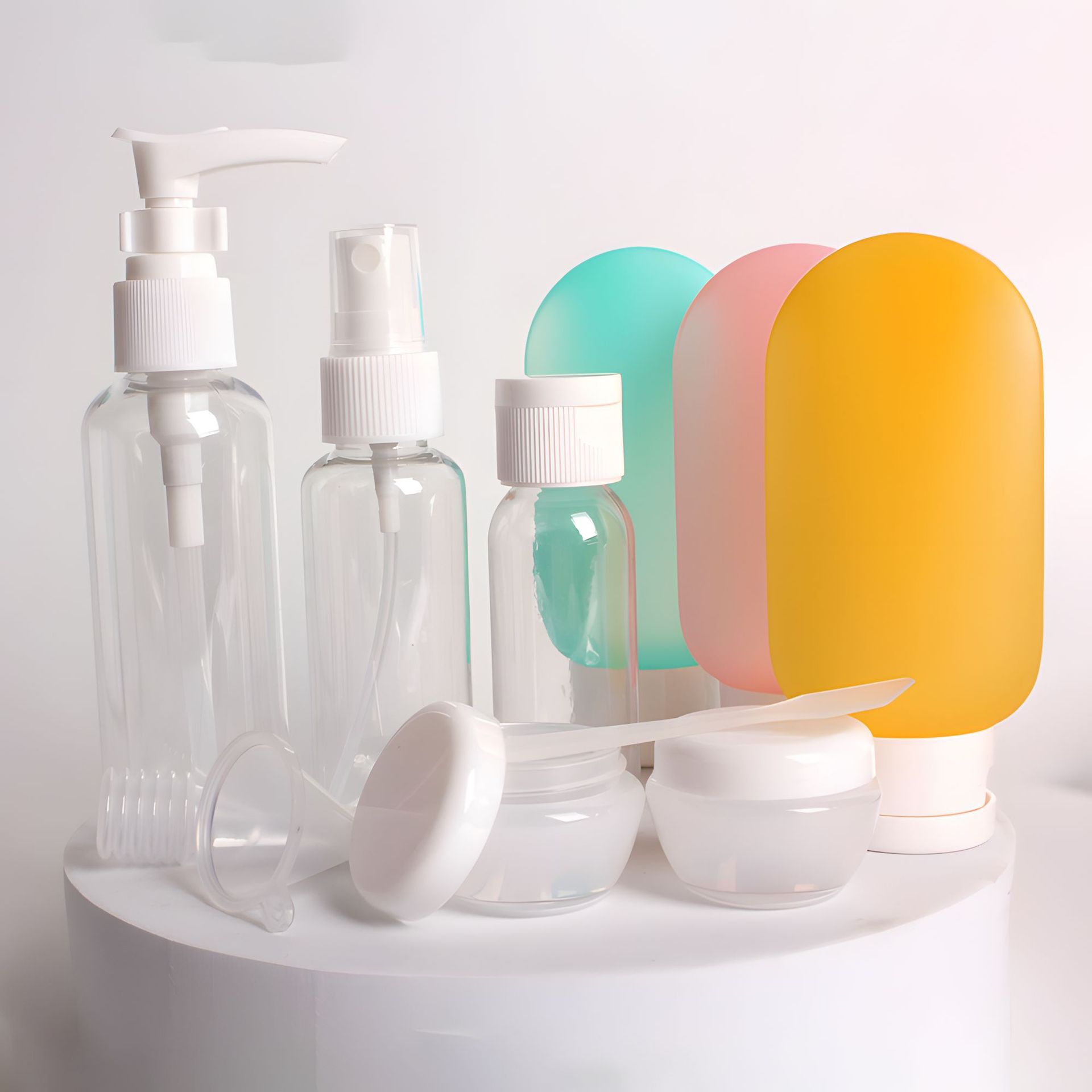 Juego de viaje de subembotellado, botella de cosméticos, botella de plástico, botella de loción, botella de champú, botella de spray, juego de once piezas