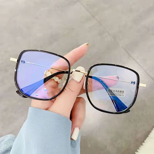 Women's Blue Light Blocking Glasses, Adjustable Degree Student Retro Korean Plain Frame, Matte Red Note Mirror