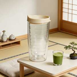 热销双层透明塑料杯螺纹内胆吸管咖啡杯车载户外运动水杯