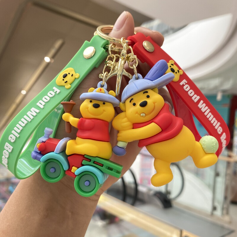 Cartoon sports Pooh bear keychain fitness Pooh key chain car bag doll machine gift wholesale