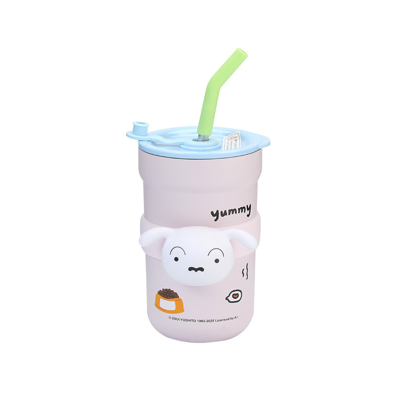 【正版蜡笔小新】新款卡通保温杯转转玩趣公仔吸管杯可爱桌面水杯|undefined
