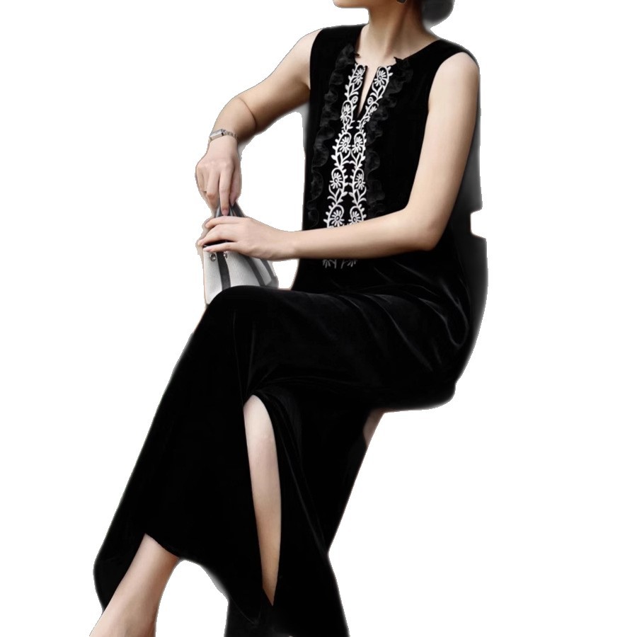 Silk velvet retro black elegant sophisticated summer vest sleevless
