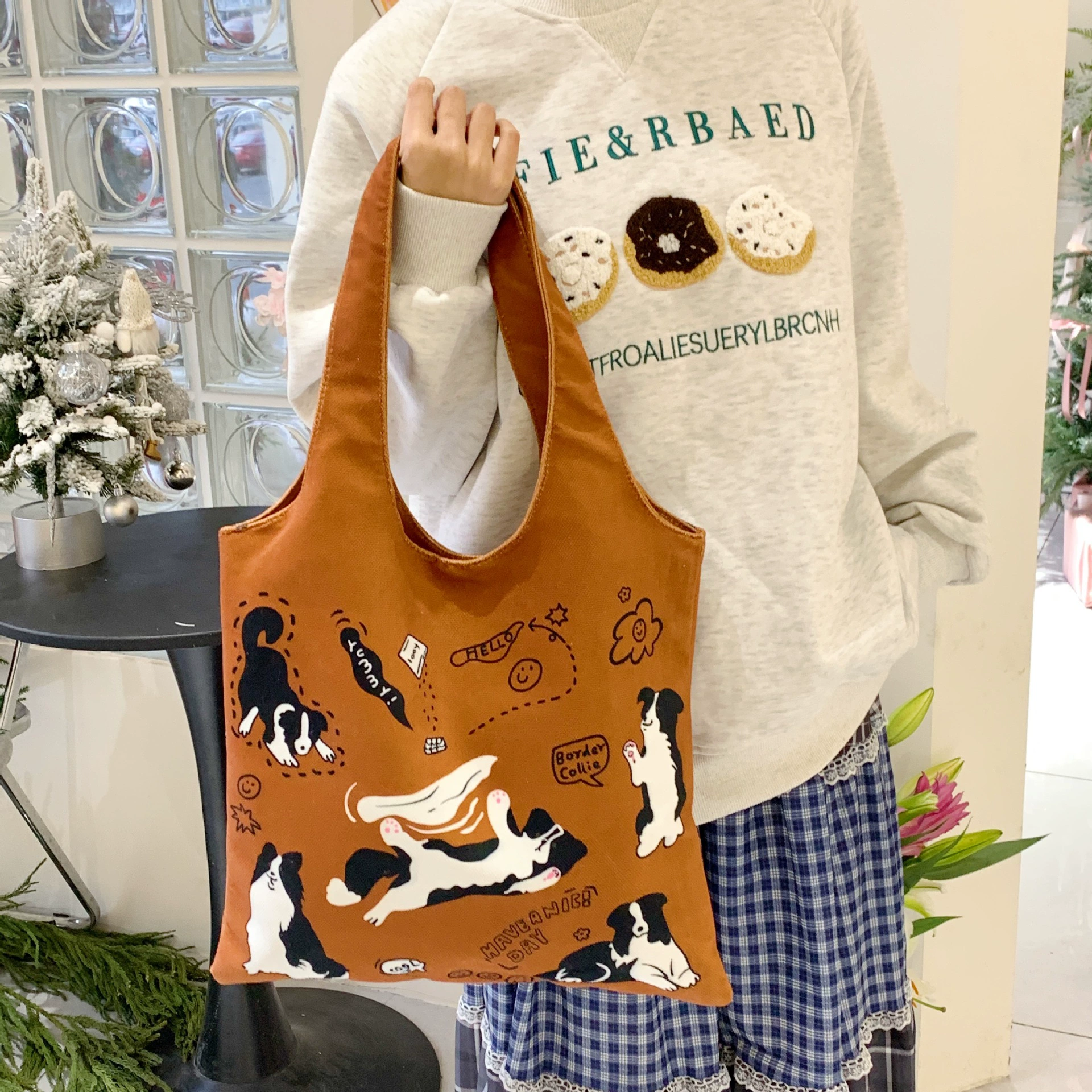 Новая нишевая оригинальная ретро-сумка на плечо 2025 весна милый щенок с принтом повседневная сумка холст большой емкости