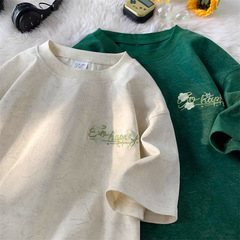 刺繍アイスシルククール半袖Tシャツメンズ2025年夏新作アメリカンルーズユースボーイズ半袖トップス