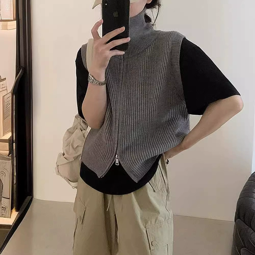 Жилет-кардиган KANING с двойной молнией, вязаный, без рукавов, осенняя новинка 2025, модный корейский стиль, верхняя одежда