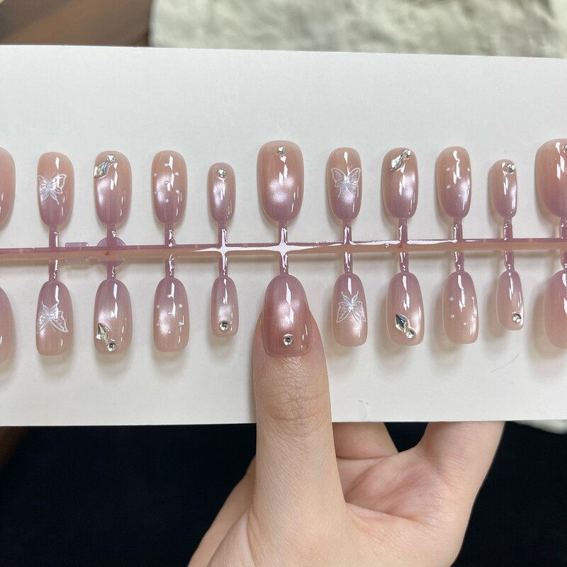 Butterfly Crushed Diamond Fine Glitter Cat Eye Almond Design High-End Wearable Nail Art Stickers Cross-Border Fake Nail Pieces Butterfly Crushed Diamond Fine Glitter Cat Eye Almond Design High-End Wearable Nail Art Stickers Cross-Border Fake Nail Pieces
