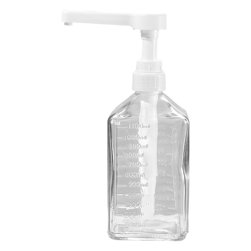 Sugar Pressure Bottle Glass Fructose Bottle Milk Tea Shop Pressure Bottle Hand-Pressed Syrup Squeeze Bottle Commercial Press Bottle Quantitative Commercial