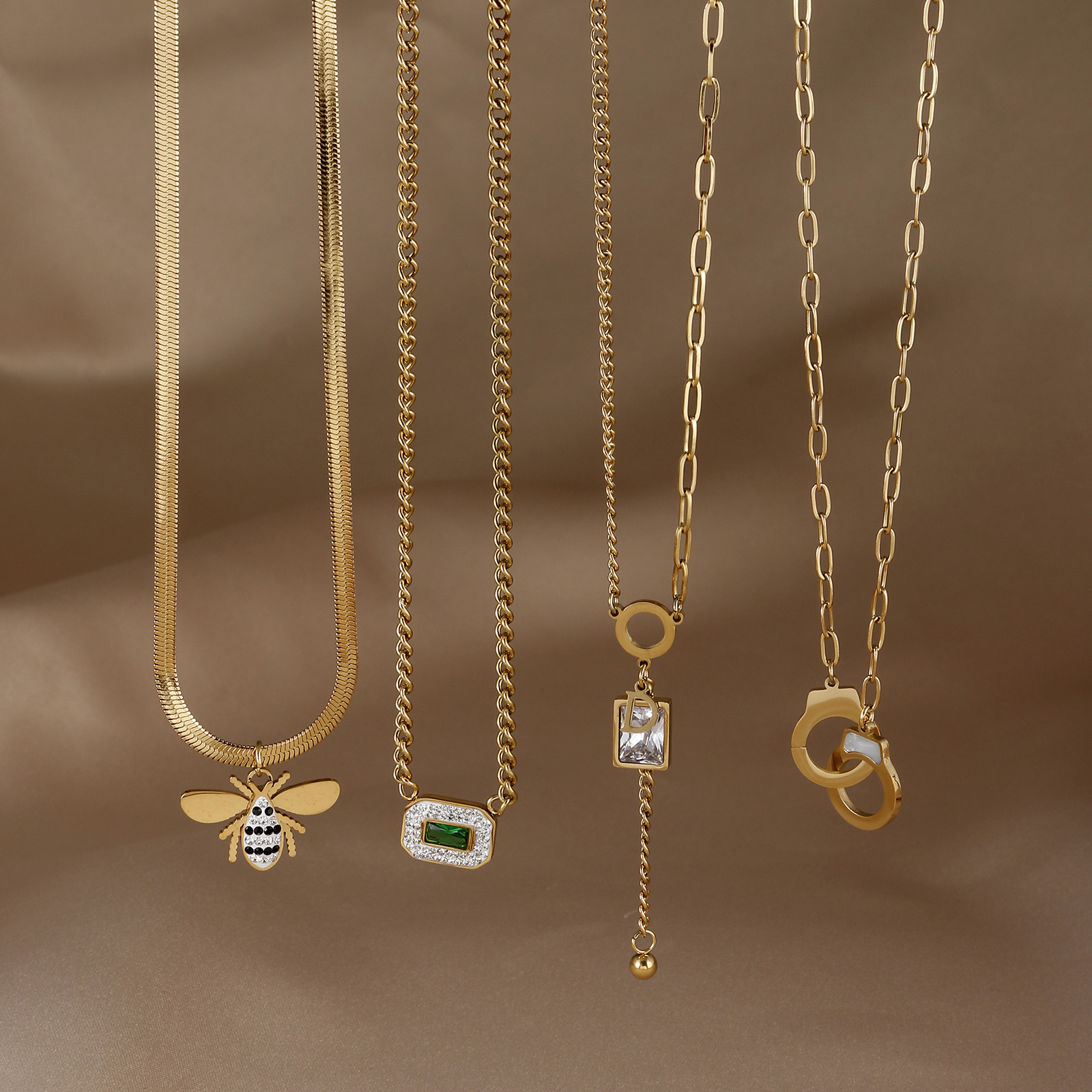 Glam Geometric Titanium Steel Gold Plated Zircon Necklace