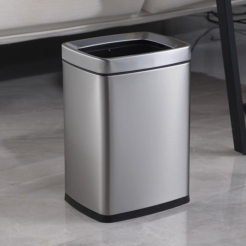 Cubo de habitación de hotel de doble capa de tamaño pequeño de lujo hogar sin tapa 8 aspecto elevado cuadrado de acero inoxidable hueco estrecho cubo de basura Luz