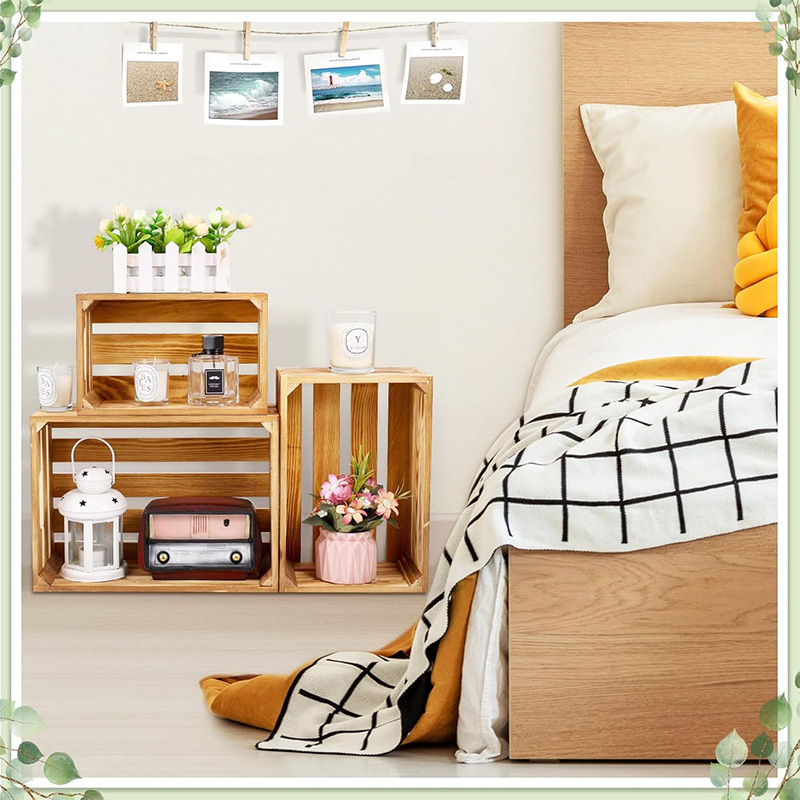 Cestas de almacenamiento de madera creativas Caja de almacenamiento de madera maciza Decoración de props Caja de marco de madera Exhibición de cajas de madera Cestas