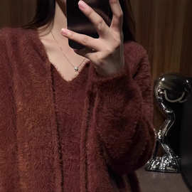 欧货高端温柔橘红色大码上衣女2026年春季新款加厚柔软减龄毛衣