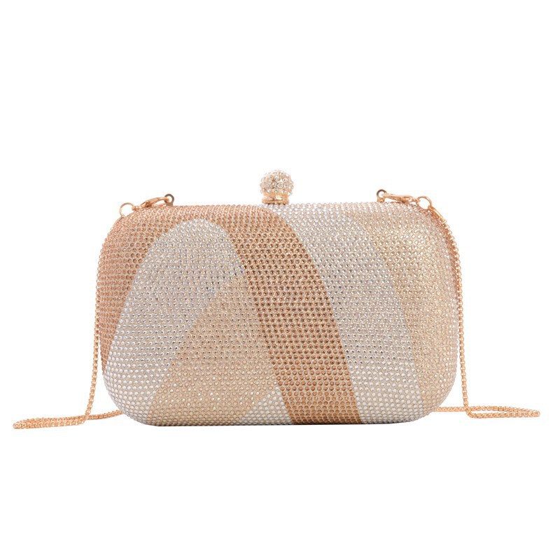 Bolsa de cena de lujo ligera transfronteriza de damas, bolsas de mano de diamante brillante, bolsas de cena de boda de cadena de alto nivel