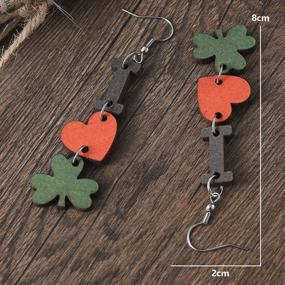 1 Pair Fashion Heart Shape Stainless Steel Wood Handmade Womenu0027S Drop Earrings