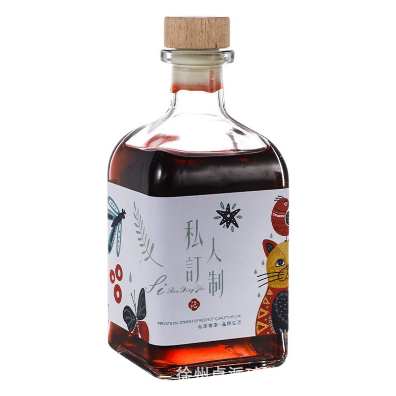 Оптовые поставки: квадратные бутылки для фруктового вина, стеклянные бутылки для напитков 500 мл, пустые бутылки для алкоголя, домашние бутылки для лечебного вина, креативный дизайн.