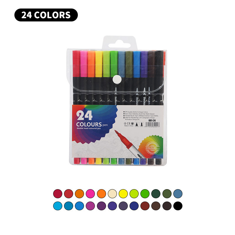 Bolígrafo de acuarela de doble cabeza en caja de pvc transfronterizo a base de agua para niños, bolígrafo de gancho de cabeza suave, pincel de pintura de anime de 120 colores
