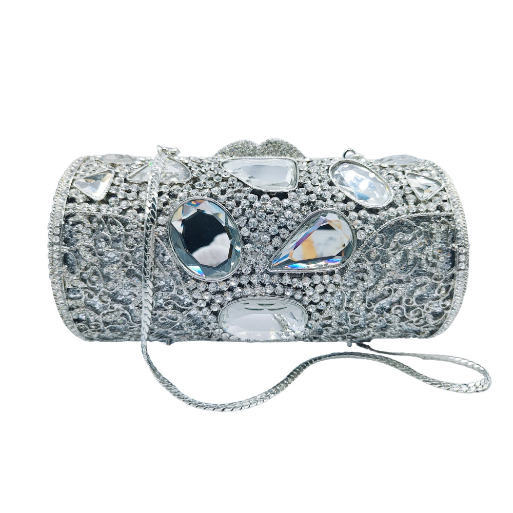 Túi clutch nữ dạ hội đính đá lấp lánh hộp cứng kim loại — bạc, Tùy chỉnh cá nhân chi tiết 2