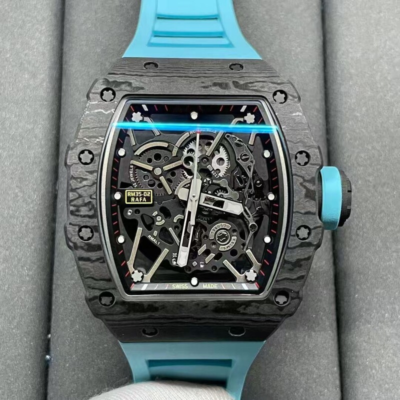 Richard Mille Rm055 Mechanical Barrel-Shaped Transparent Case Skeleton Luminous Waterproof Men's Watch Carbon Fiber