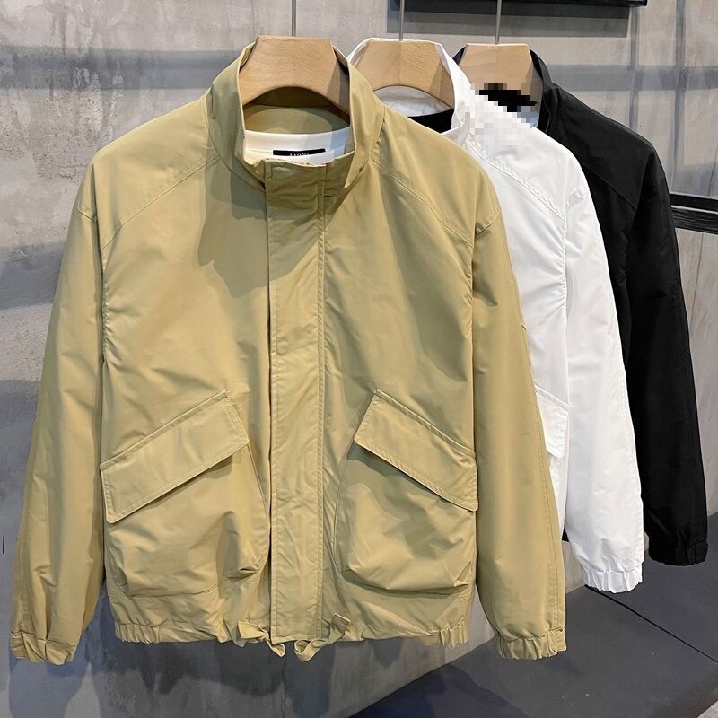 Men's Slim-Fit New Jacket Stand Collar Casual Trendy Spring and Autumn Versatile Solid Color Long Sleeve