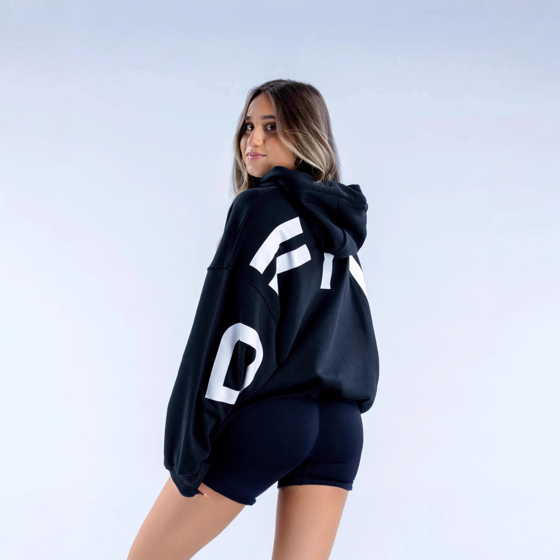 Dfyne European and American Cross-Border Amazon Letter Hooded Fleece-Lined Women's Sweatshirt Winter Street Casual Warm Sweatshirt