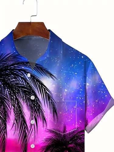 Men's Coconut Tree Sunset Landscape Hawaiian Button Up Cross-border