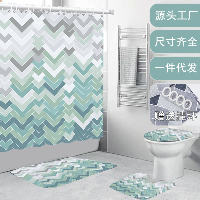 Factory spot bathroom polyester printed shower curtain waterproof shower curtain wholesale non-slip moisture-proof mat partition curtain