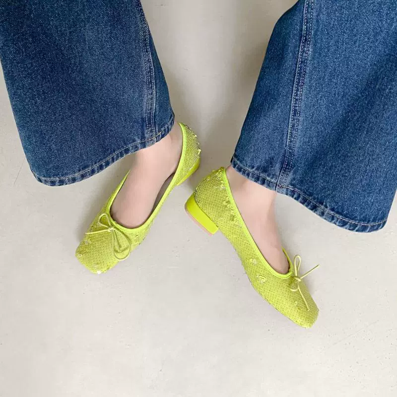 Trend footwear, fashionable nail sequins with bow, shoes, Korean style, 2023, trend of season