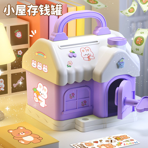 New style cabin piggy bank cartoon storage box children's toy storage box with key piggy bank house piggy bank