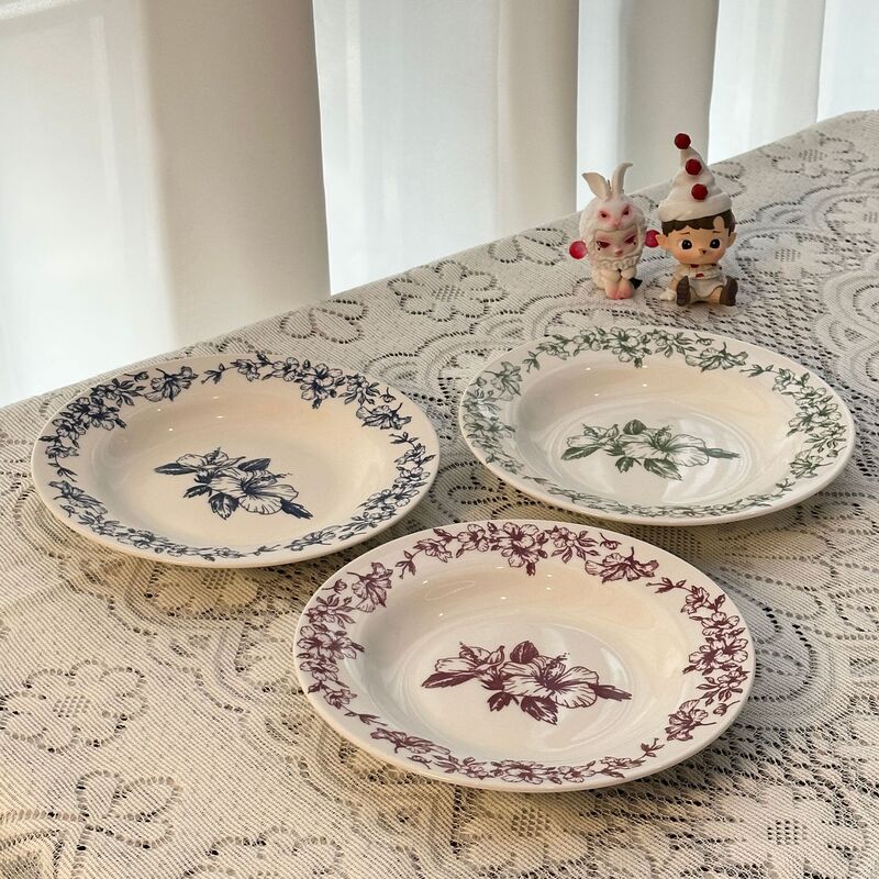 Red Castle European Dinner Plate Series British Ceramic Steak Plate Breakfast Soup Plate French Western Food Retro Dessert Plate